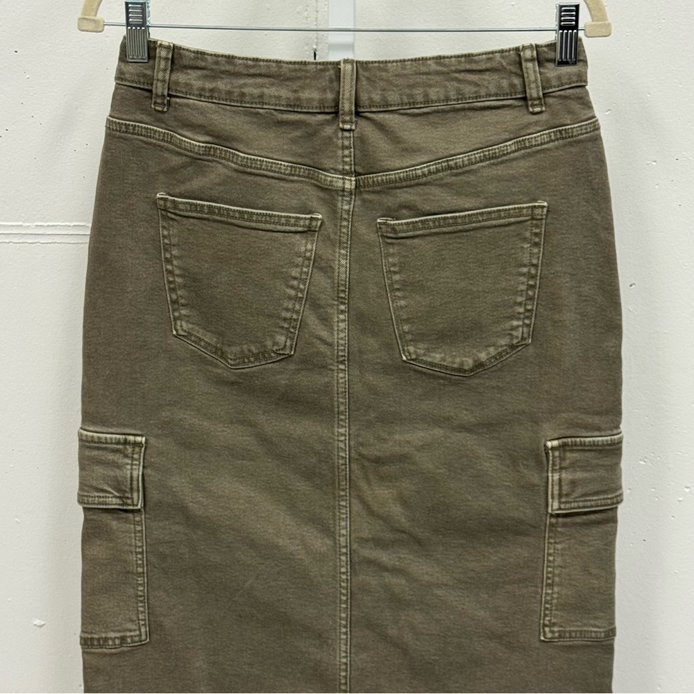 Michael Kors Cargo Style Front Slit Midi Calf Length Skirt Stretch Sz 4 Olive Gr - Picture 5 of 14